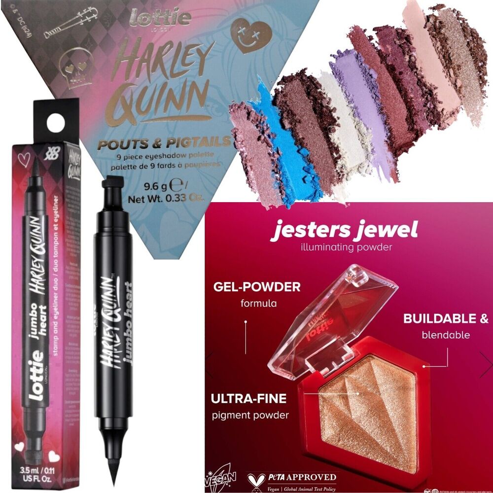 Lottie London Harley Quinn illuminating Powder Eyeshadow Palette Eyeliner Makeup